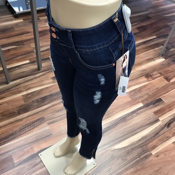 โผ๏ธ Dark Ripped Distress Skinny Denim Jean Stretch - Picture 7 of 7